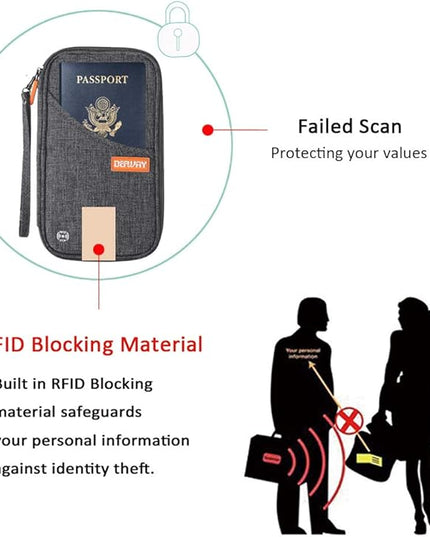 defway Passport Holder Travel Wallet - Family Passport Holder of 4, RFID Blocking Passport Wallet for Men Women, Travel Essentials for Flying, GREY