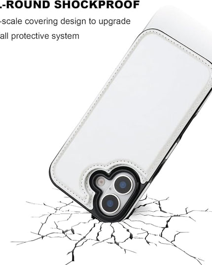 ONETOP Compatible with iPhone 17 Wallet Case with Card Holder, PU Leather Kickstand Card Slots Case, Double Magnetic Clasp and Durable Shockproof Cover 6.3 Inch (White)