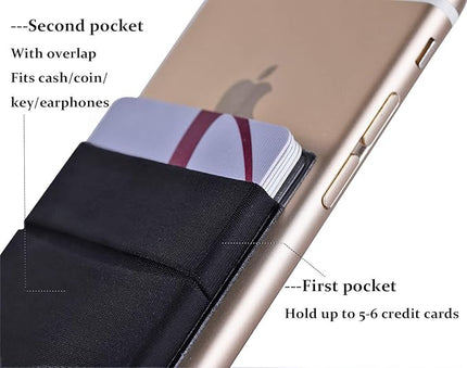 2Pack Adhesive Phone Pocket,Cell Phone Stick On Card Wallet Sleeve,Credit Cards/ID Card Holder(Double Secure) with Sticker for Back of iPhone,Android and All Smartphones-Black&Navy Blue