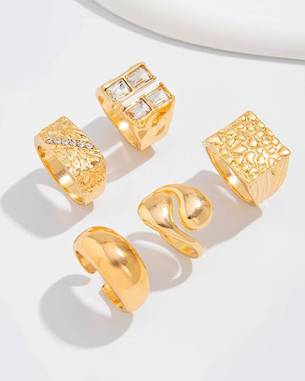 Rings for Women Adjustable Chunky Rings Set Vintage Wide Colorful Flower Stackable Ring for Women Thick Statement Ring Chunky Jewlery