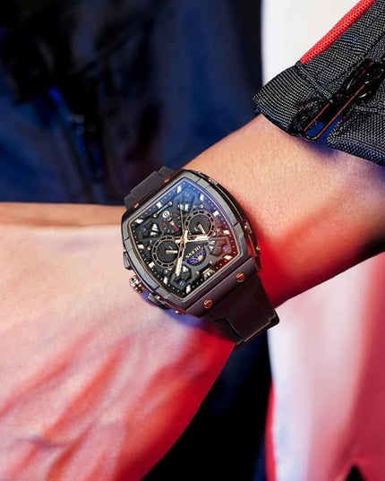OLEVS Watches for Men Casual Luxury Large Face Multifunctional Chronograph Men's Watches Durable Silicone/Nylon Strap 3ATM Waterproof Men Watch Date Moon Phase Analog Quartz Watch Reloj para Hombre