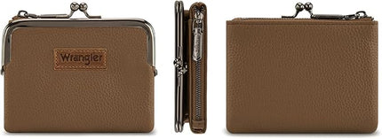 Montana West Wrangler Women's Wallet RFID Blocking Wallets Small Bifold Credit Card Holder with Kiss Clasp Khaki