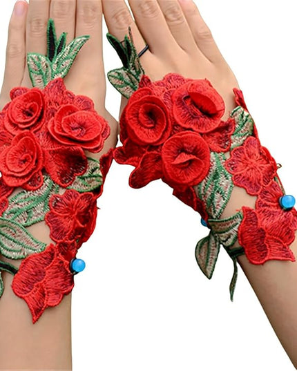 Specell Embroidered Flowers Lace Fingerless Gloves - for Bridal Wedding Cocktail Tea Party Evening Prom Costumes Cosplay
