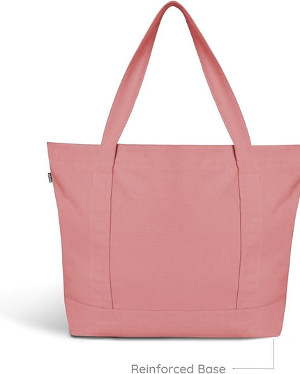 Eco Right Canvas Tote Bag for Women with Zip & Inner Pocket, 100% Organic Cotton Tote Bags for Men, Shopping, Beach