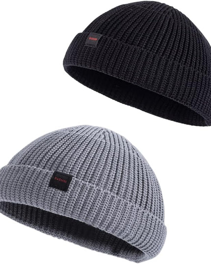 2 Pack Fisherman Beanie Hats for Men Women,Knit Trawler Skull Cap,Watch Cap,Spring Fall Winter Warm Short Hats