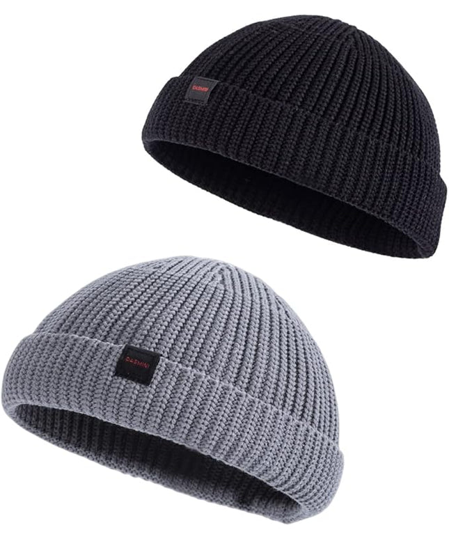 2 Pack Fisherman Beanie Hats for Men Women,Knit Trawler Skull Cap,Watch Cap,Spring Fall Winter Warm Short Hats