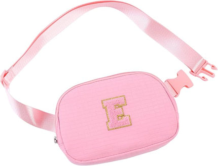 Glratn Initial Letter Fanny Pack for Girls,Patch Belt Bag,Toddler Crossbody Bags，Gifts for 3 4 5 6 7 8 9 10 11 12 Year Old Teens Kids,Christmas Graduation Gifts for Teen Girls.(Pink-E)