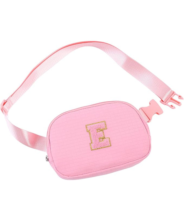 Glratn Initial Letter Fanny Pack for Girls,Patch Belt Bag,Toddler Crossbody Bags，Gifts for 3 4 5 6 7 8 9 10 11 12 Year Old Teens Kids,Christmas Graduation Gifts for Teen Girls.(Pink-E)