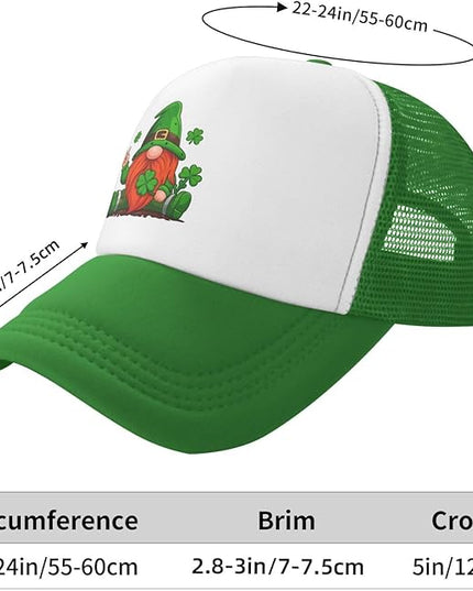 St Patricks Day Lucky Shamrock Hat, Green Clover Baseball Cap for Men Women,Fashion Adjustable Mesh Trucker Hat