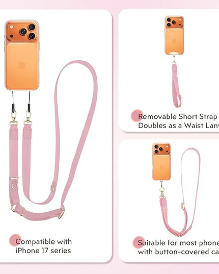 WEZEBEL Pink Crossbody Strap for Cell Phone, Adjustable Nylon Lanyard & Accessory Kit for iPhone– Soft & Stylish Phone Necklace for Everyday Carry