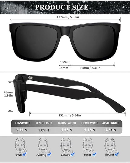 KALIYADI Sunglasses Men Polarized Sun glasses for Mens Womens Classic Matte Black Frame UV Protection 3pack