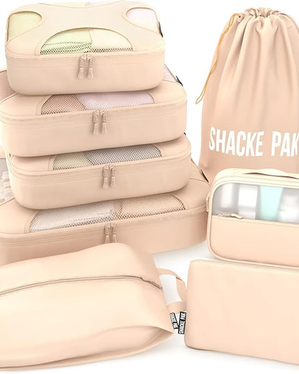 Shacke 8 Set Packing Cubes for Travel Lightweight Luggage Organizer (Cream)