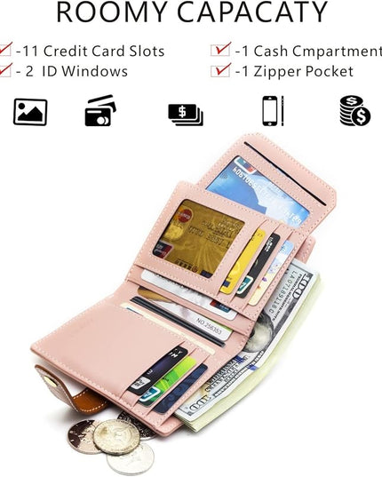 ANDOILT Wallets for Women Genuine Leather Small Bifold Wallet RFID Blocking Card Case Purse with ID Window Coin Pocket | Small, RFID Blocking, Card Case, Purse, with ID Window, Coin Pocket