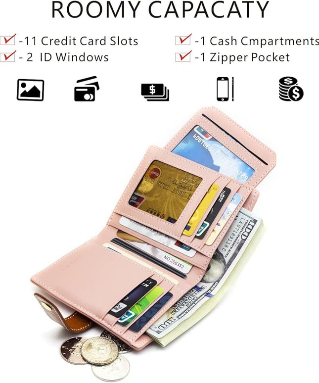 ANDOILT Wallets for Women Genuine Leather Small Bifold Wallet RFID Blocking Card Case Purse with ID Window Coin Pocket | Small, RFID Blocking, Card Case, Purse, with ID Window, Coin Pocket