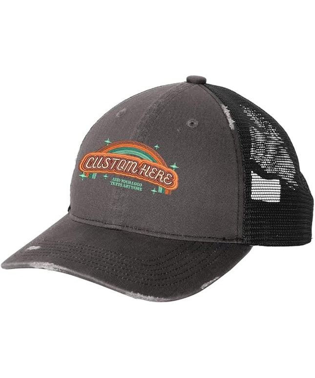 INK STITCH C600 Custom Embroidery Texts Logo Distressed Trucker Caps
