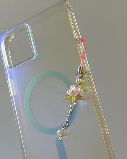Agromusk Pink Flower Phone Charms,Cute Beaded Lotus Flower Phone Strap Handmade Decor for Women Y2K Accessories Keychain Bag Pendant Gift