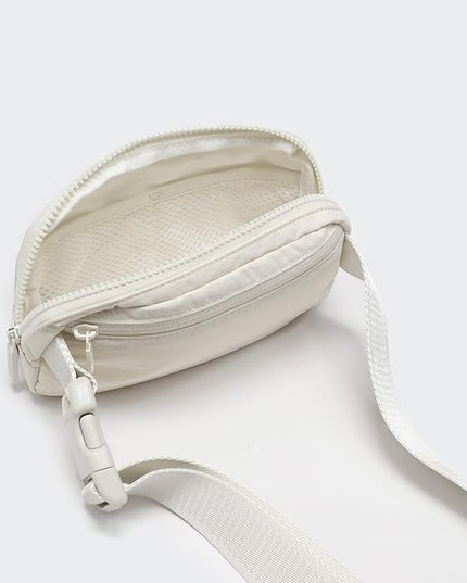 Pander Two Way Zipper Fanny Pack Nylon Everywhere Belt Bag for Women, Water Repellent Waist Packs, Crossbody Bags with Adjustable Strap (White Opal).
