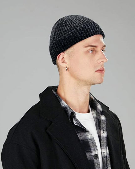 ROYBENS Swag Wool Knit Cuff Short Fisherman Beanie for Men Women, Winter Warm Hats