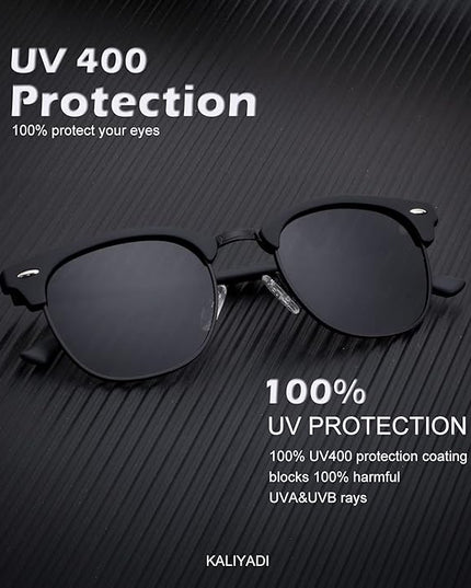 KALIYADI Sunglasses Men Polarized Sunglasses for Men Women Unisex Semi-Rimless Frame Retro Driving Sun Glasses UV Blocking