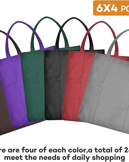 JERIA 24-Pack Reusable Grocery Bags，Large Washable Foldable Shopping Bags，Heavy Duty Tote Bags with Reinforced Handles