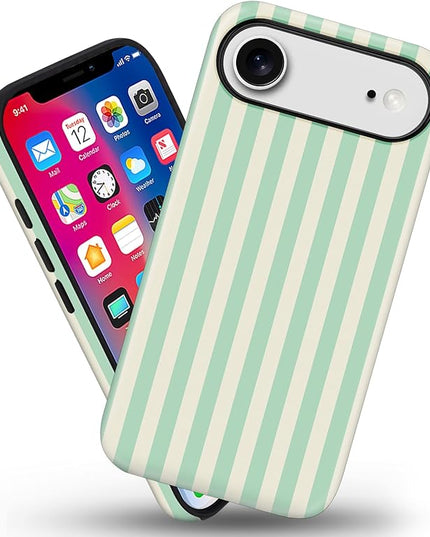 Magnetic for iPhone 17 Air Case Cute Stripes Phone Case, Shockproof Slim TPU and Hard PC Protective Phone Cover Compatible with MagSafe Designed for Women Girls, Light Green