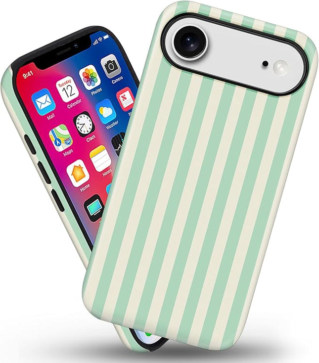 Magnetic for iPhone 17 Air Case Cute Stripes Phone Case, Shockproof Slim TPU and Hard PC Protective Phone Cover Compatible with MagSafe Designed for Women Girls, Light Green