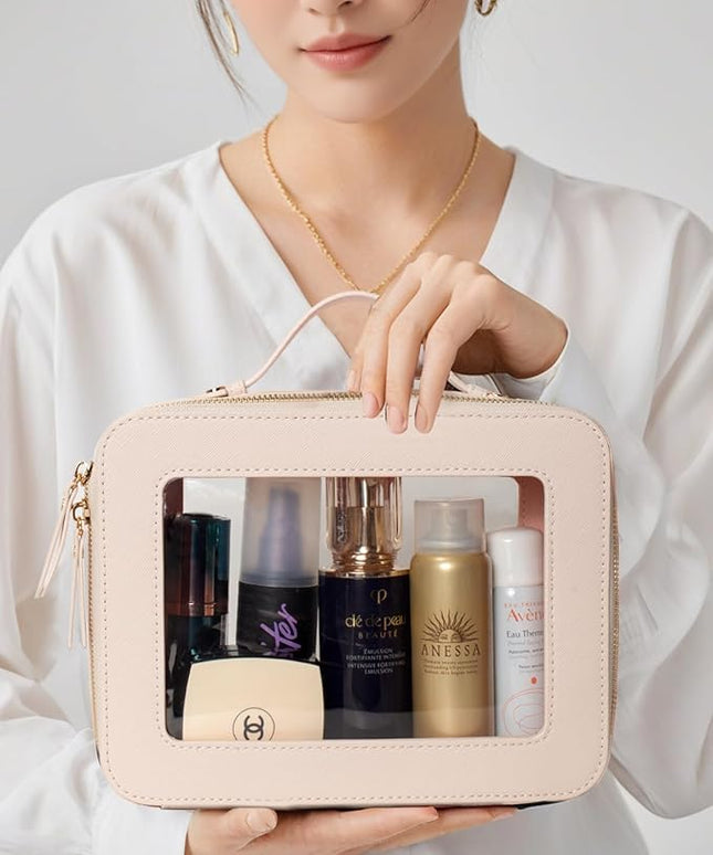 Travel Clear Makeup Bag Set, TSA Approved Cosmetic Bag Case with Zipper Portable Makeup Pouch Toiletry Bag Traveling Cosmetic Organizer Storage Bag Car Organizer Car Essentials