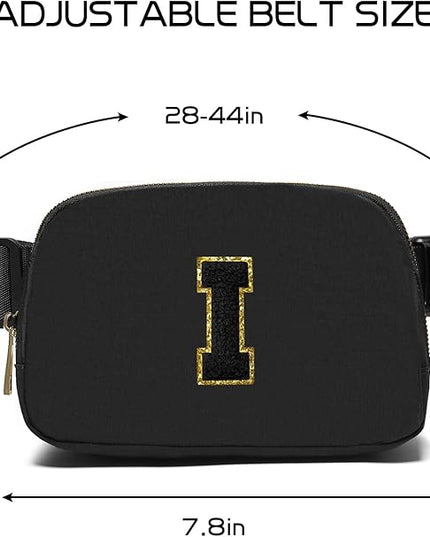 Gitus Belt Bag Fanny Pack Crossbody Bags with Initial Letter Patch Gifts for Wife Older Women Mother Coworker Bridesmaid Anniversary Travel Gifts Beach Gifts (Black-I)
