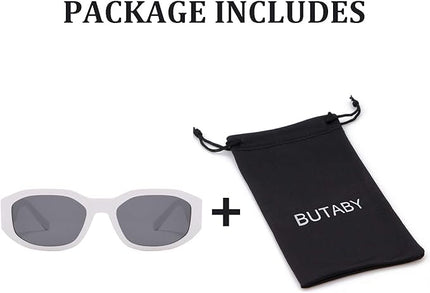 BUTABY Rectangle Sunglasses for Women Retro Driving Glasses 90’s Vintage Fashion Irregular Frame UV400 Protection