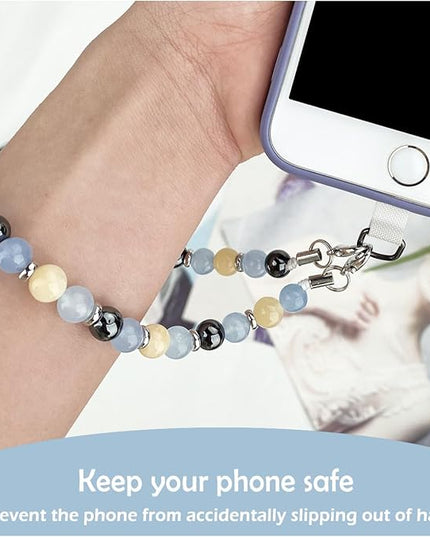 Marble Beaded Phone Wrist Strap, Cellphone Lanyard with Tether Tab, Hands-Free Wristlet Bracelet