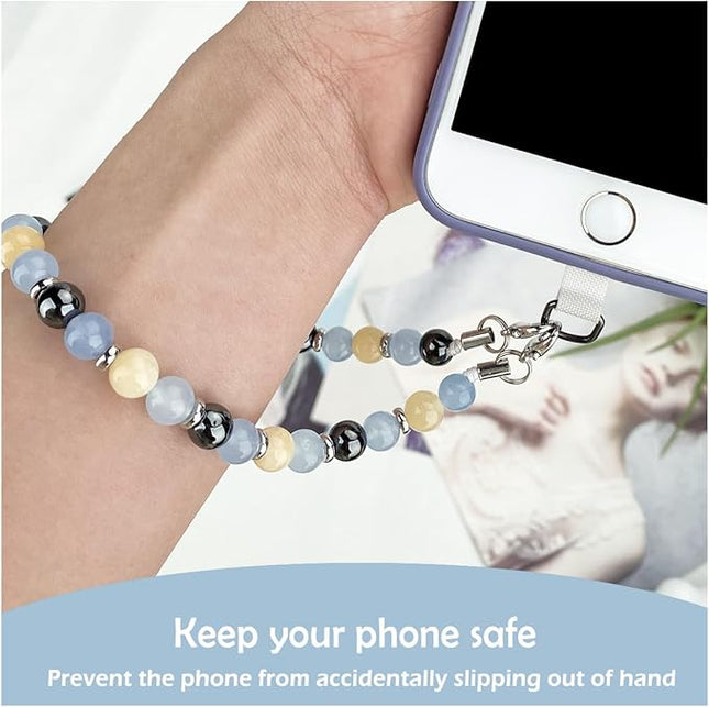 Marble Beaded Phone Wrist Strap, Cellphone Lanyard with Tether Tab, Hands-Free Wristlet Bracelet