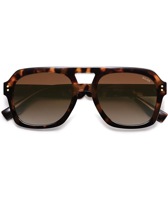 SOJOS Retro Thick Polarized Aviator Sunglasses for Women Men, Large Trendy Bold Square Pilot Shades SJ2385