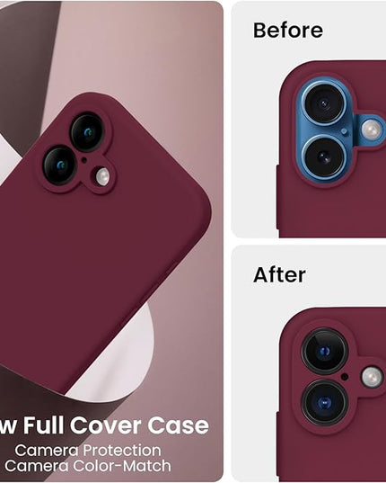 FireNova Designed for iPhone 16 Case, Silicone Upgraded [Camera Protection] Phone Case with [2 Screen Protectors], Soft Anti-Scratch Microfiber Lining Inside, 6.1 inch, Plum