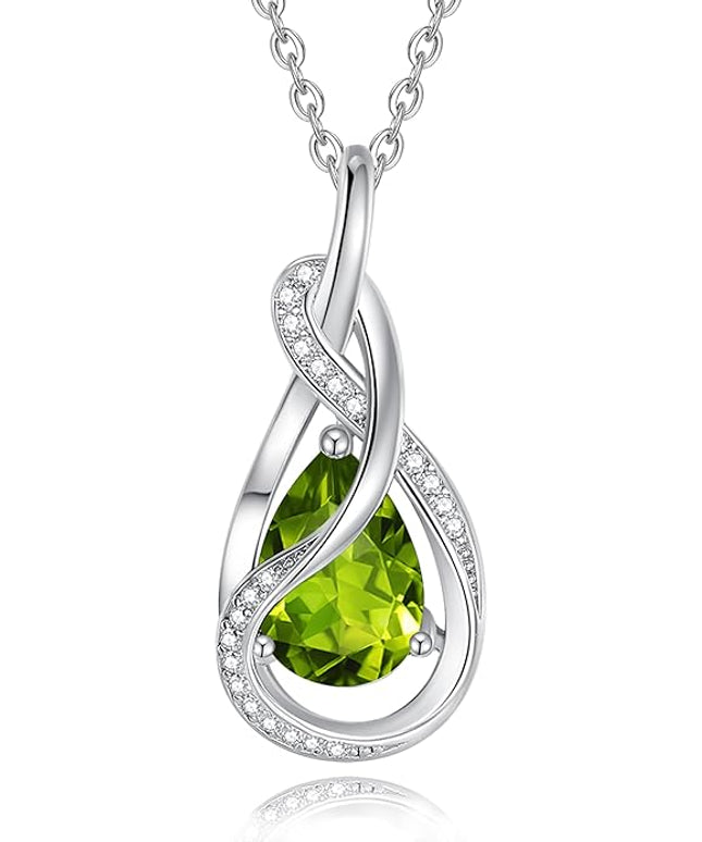 FANCIME TimelessTie Birthstone Necklace for Women White Gold Plated Sterling Silver Ribbon Design Jewelry Knot Pendant Fine Jewelry Gemstone Birthday Graduation Anniversary Christmas Gifts for Women Wife Mother Her