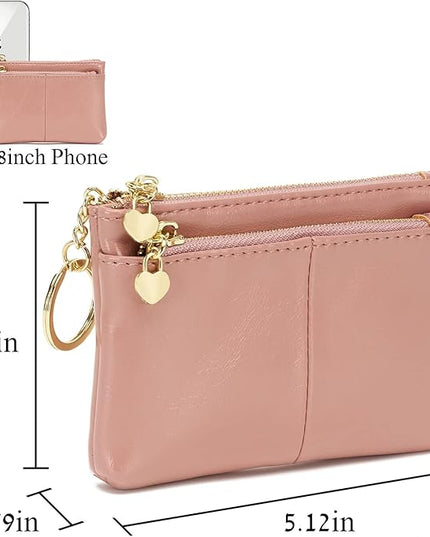 ZOOEASS Women PU Leather Zip Mini Coin Purse With Key Ring Triple Zipper Card Holder Wallet (Pink)