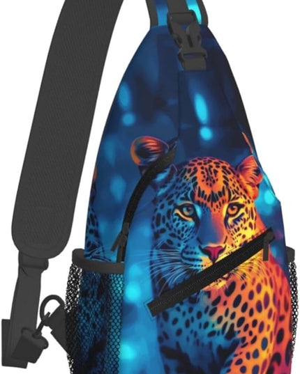 Animal Face Sling Bag Crossbody Bags Chest Bag Backpack for Travel Running and Hiking for Men Women Colorful Leopard
