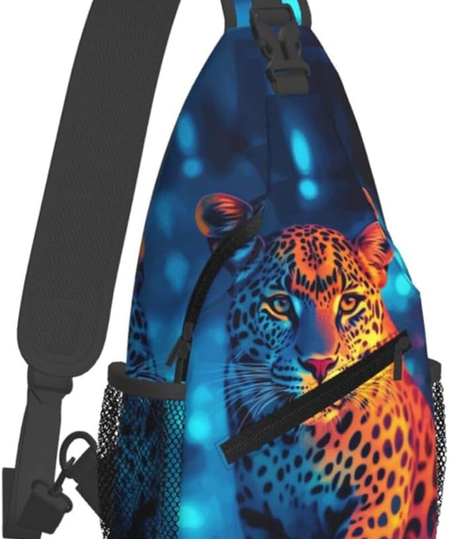 Animal Face Sling Bag Crossbody Bags Chest Bag Backpack for Travel Running and Hiking for Men Women Colorful Leopard