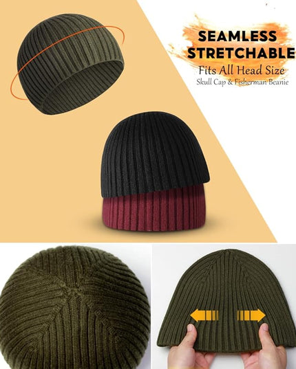 Heniho Winter Wool Beanies for Men Women, Warm Plain Toboggan Hats Ski Running Knit Skull Cap