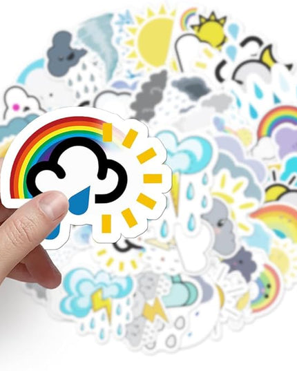 Graphic Weather Icon Vinyl Stickers, 50 PCS Waterproof Flat Symbol Decals for Laptops, Scrapbooking, Journals, Notebooks, Water Bottles, Suitcases, Phones & DIY Decor
