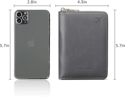 Passport Holder for Travel Women and Men RFID Passport Holder with Card Slots Holder Passport Case Passport cover Passport Wallet Travel Essentials and Accessories (Short Zipper, SZ-Grey)