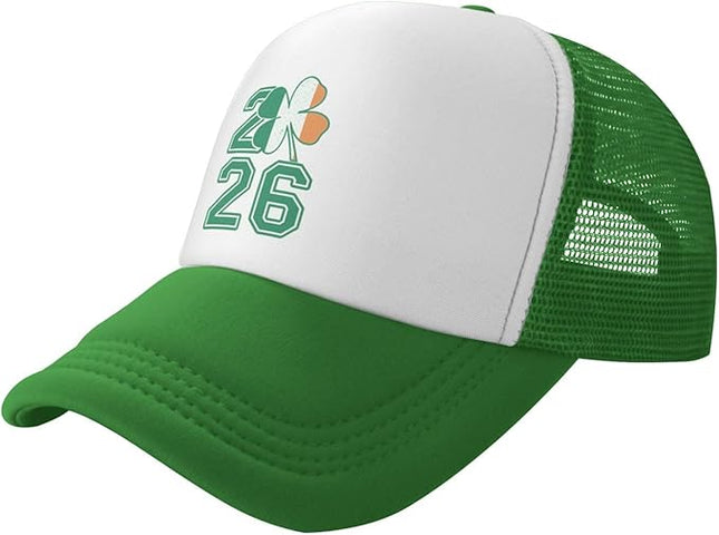 St Patricks Day Lucky Shamrock Hat, Green Clover Baseball Cap for Men Women,Fashion Adjustable Mesh Trucker Hat