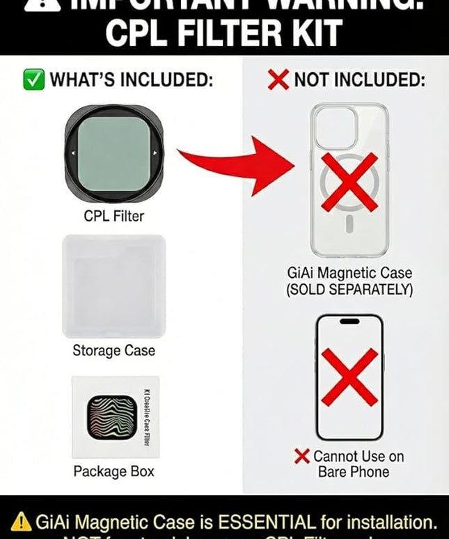 Magnetic CPL Circular Polarizer Filter for iPhone 17 Pro/Pro Max - Polarizing Camera Lens Effect Filter (Requires GiAi Magnetic Case - Sold Separately)