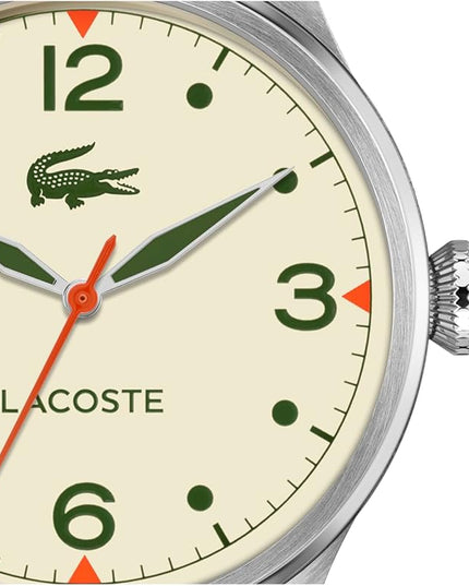 Lacoste Lisbon Men’s Quartz Watch - Three-Hand Sunray Dial with Stick Indexes, Polished Case, Crocodile Logo - Modern, Classic Timepiece - Gift for Him 42mm
