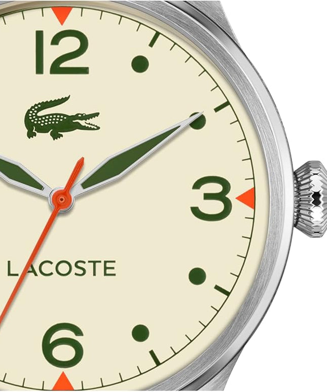 Lacoste Lisbon Men’s Quartz Watch - Three-Hand Sunray Dial with Stick Indexes, Polished Case, Crocodile Logo - Modern, Classic Timepiece - Gift for Him 42mm