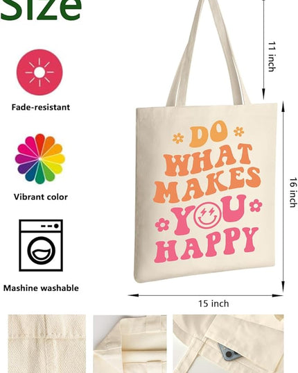 AUSVKAI Canvas Tote Bag Aesthetic for Women, Cute Reusable Cloth Cotton Bags for College Shopping Beach Grocery Trendy Gifts