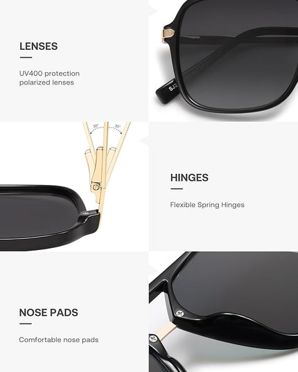 SOJOS Sunglasses for Women & Men, Square, Retro, Polarized Lens, Trendy Aviator, 90s Shades