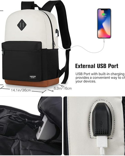 YAMTION School Backpack,Bookbag Teen Boys and Girls Black Beige