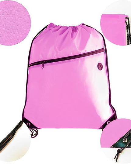CODOBON Lightweight Drawstring Backpack with 2 Compartments Holds 14" Laptop & Shoes | Foldable |big Zip Pocket with Cable Port | Economical for Gym, Travel,Daliy (20, Pink)