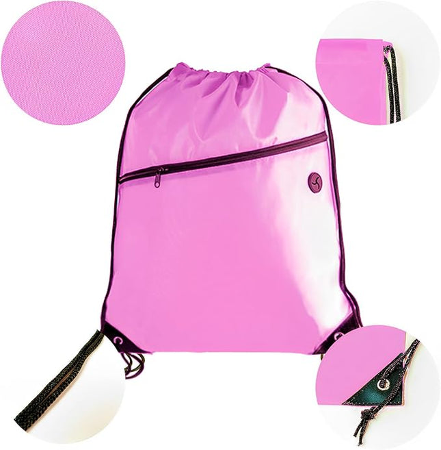 CODOBON Lightweight Drawstring Backpack with 2 Compartments Holds 14" Laptop & Shoes | Foldable |big Zip Pocket with Cable Port | Economical for Gym, Travel,Daliy (20, Pink)