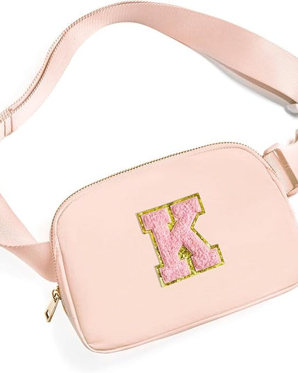 Gitus 6 7 8 9 10 Year Old Girl Gifts Belt Bag Fanny Pack Crossbody Bags with Initial Letter Patch Things for Teen Girls Easter Gifts for Girls Travel Essentials（Coral Pink-K）